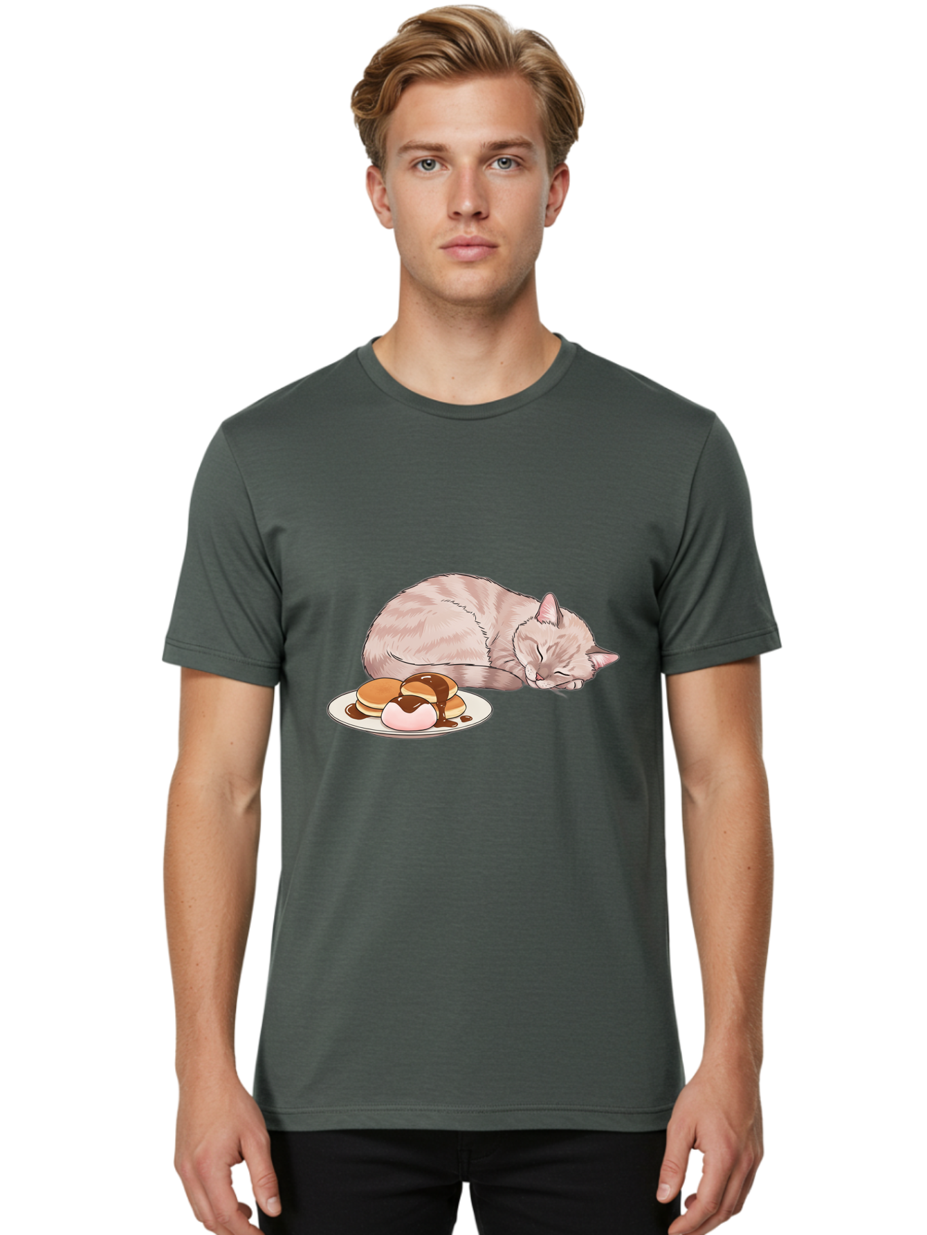 Cat-Sleeping-Near-Pancakes Men'S Graphic Tee, 100% Cotton, Comfortable Casual Summer Wear, Machine Washable, Vintage Camera, Old Camera, Antique Camera, Black Camera, Classic Photography, Photography Equipment, Nostalgic Device, Film Camera, Bak217