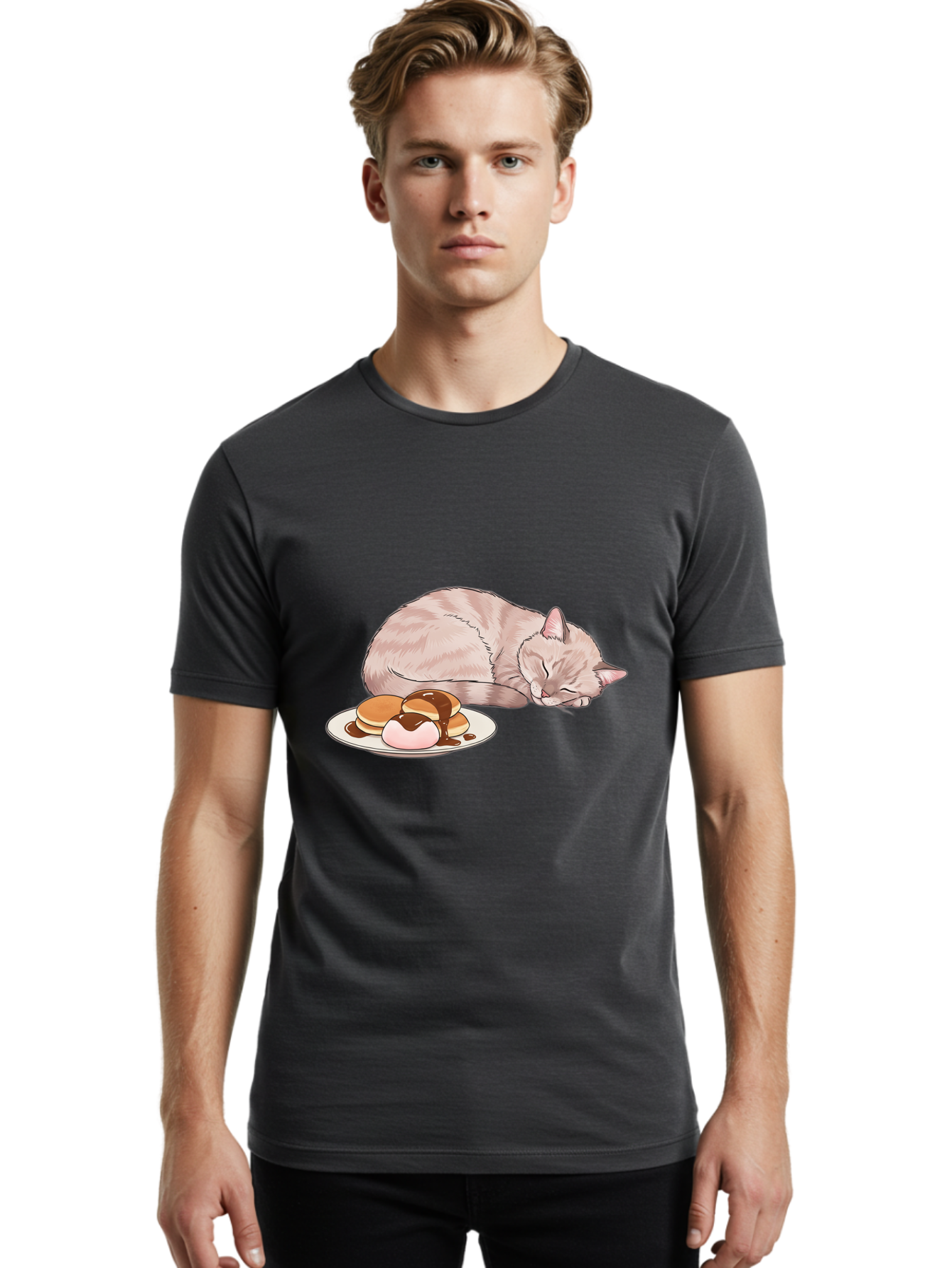 Cat-Sleeping-Near-Pancakes Men'S Graphic Tee, 100% Cotton, Comfortable Casual Summer Wear, Machine Washable, Vintage Camera, Old Camera, Antique Camera, Black Camera, Classic Photography, Photography Equipment, Nostalgic Device, Film Camera, Bak217