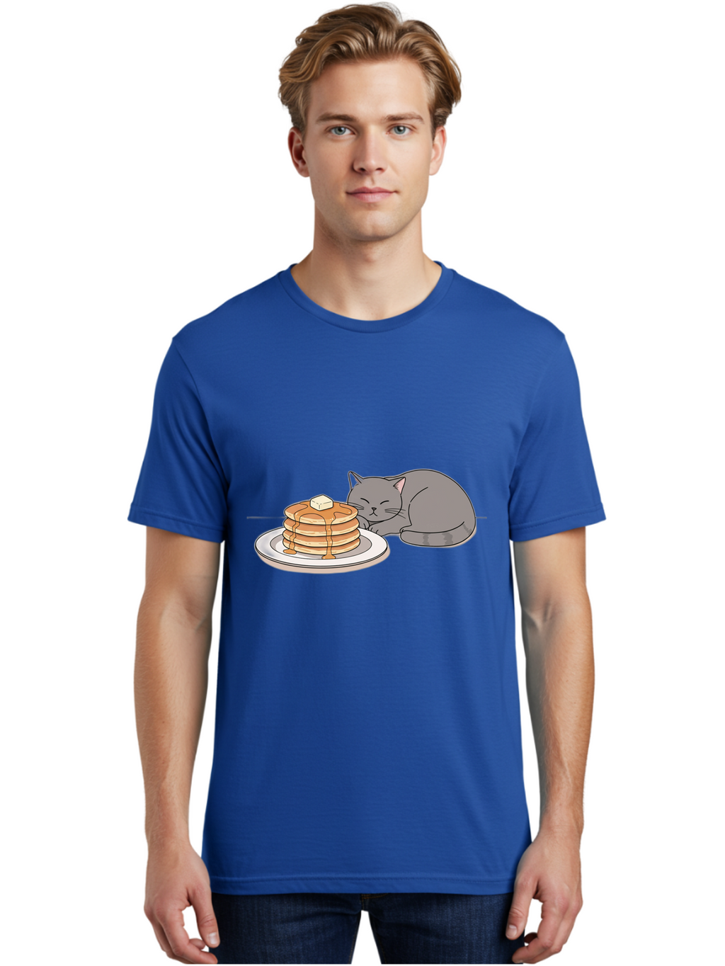 Cat-Sleeping-Next-To-Pancakes-1 Men'S Graphic Tee, 100% Cotton, Comfortable Casual Summer Wear, Machine Washable, Vintage Camera, Old Camera, Antique Camera, Black Camera, Classic Photography, Photography Equipment, Nostalgic Device, Bak218