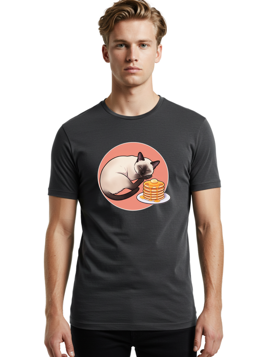 Cat-Sleeping-Next-To-Pancakes Men'S Graphic Tee, 100% Cotton, Comfortable Casual Summer Wear, Machine Washable, Vintage Camera, Old Camera, Antique Camera, Black Camera, Classic Photography, Photography Equipment, Nostalgic Device, Bak219