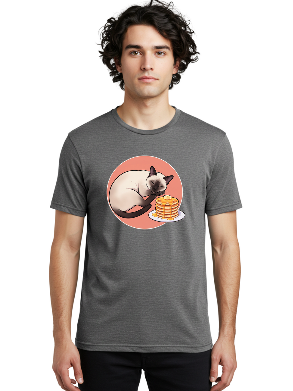 Cat-Sleeping-Next-To-Pancakes Men'S Graphic Tee, 100% Cotton, Comfortable Casual Summer Wear, Machine Washable, Vintage Camera, Old Camera, Antique Camera, Black Camera, Classic Photography, Photography Equipment, Nostalgic Device, Bak219