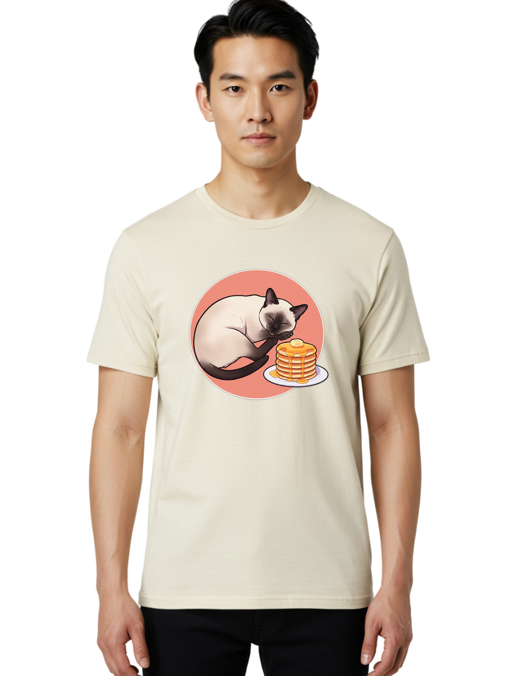 Cat-Sleeping-Next-To-Pancakes Men'S Graphic Tee, 100% Cotton, Comfortable Casual Summer Wear, Machine Washable, Vintage Camera, Old Camera, Antique Camera, Black Camera, Classic Photography, Photography Equipment, Nostalgic Device, Bak219