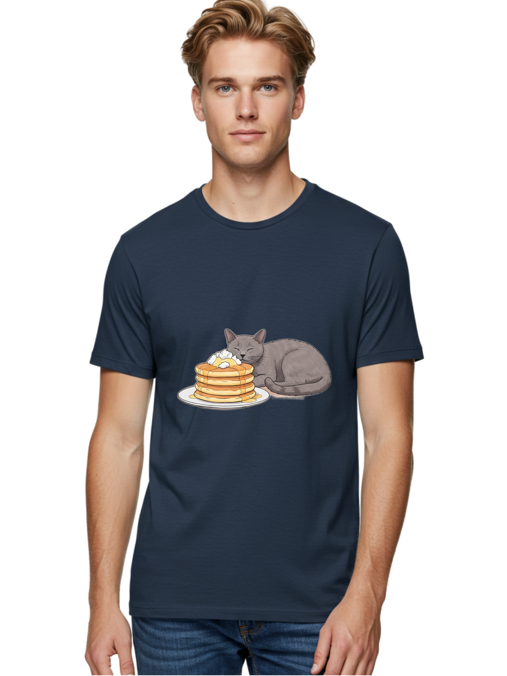 Cat-Sleeping-On-Pancakes-1 Men'S Graphic Tee, 100% Cotton, Comfortable Casual Summer Wear, Machine Washable, Vintage Camera, Old Camera, Antique Camera, Black Camera, Classic Photography, Photography Equipment, Nostalgic Device, Film Camera, Bak220