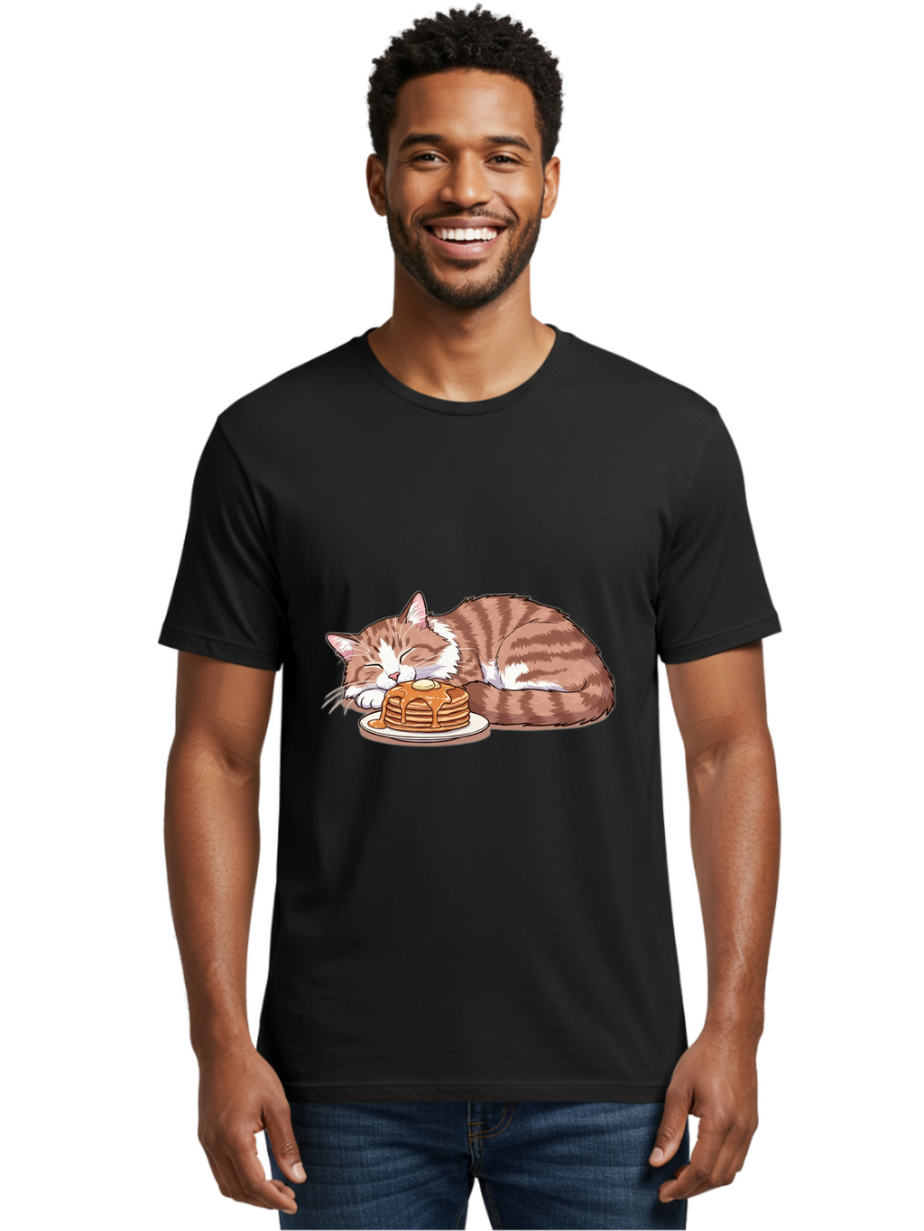 Cat-Sleeping-On-Pancakes-2 Men'S Graphic Tee, 100% Cotton, Comfortable Casual Summer Wear, Machine Washable, Vintage Camera, Old Camera, Antique Camera, Black Camera, Classic Photography, Photography Equipment, Nostalgic Device, Film Camera, Bak221