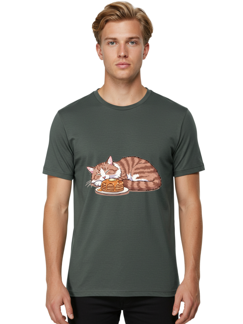 Cat-Sleeping-On-Pancakes-2 Men'S Graphic Tee, 100% Cotton, Comfortable Casual Summer Wear, Machine Washable, Vintage Camera, Old Camera, Antique Camera, Black Camera, Classic Photography, Photography Equipment, Nostalgic Device, Film Camera, Bak221