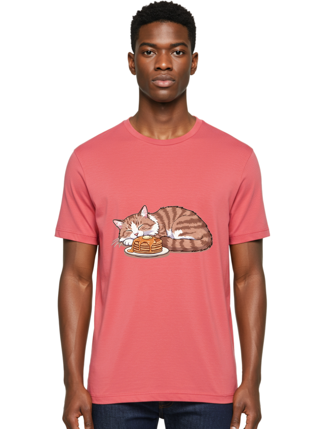 Cat-Sleeping-On-Pancakes-2 Men'S Graphic Tee, 100% Cotton, Comfortable Casual Summer Wear, Machine Washable, Vintage Camera, Old Camera, Antique Camera, Black Camera, Classic Photography, Photography Equipment, Nostalgic Device, Film Camera, Bak221