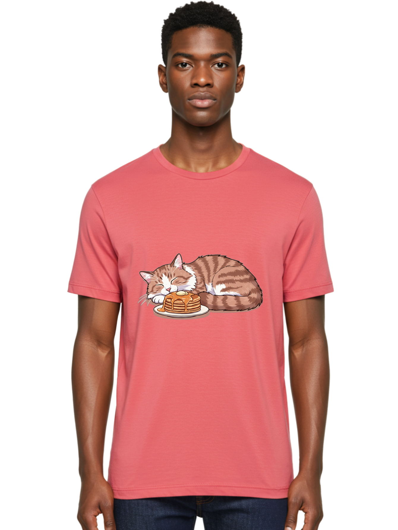 Cat-Sleeping-On-Pancakes-2 Men'S Graphic Tee, 100% Cotton, Comfortable Casual Summer Wear, Machine Washable, Vintage Camera, Old Camera, Antique Camera, Black Camera, Classic Photography, Photography Equipment, Nostalgic Device, Film Camera, Bak221