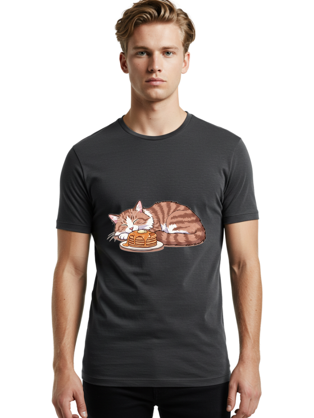 Cat-Sleeping-On-Pancakes-2 Men'S Graphic Tee, 100% Cotton, Comfortable Casual Summer Wear, Machine Washable, Vintage Camera, Old Camera, Antique Camera, Black Camera, Classic Photography, Photography Equipment, Nostalgic Device, Film Camera, Bak221