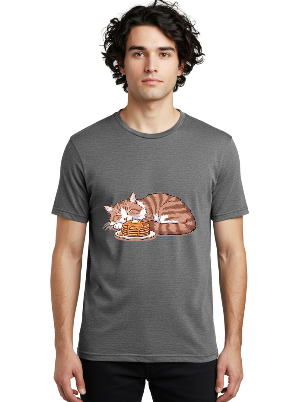 Cat-Sleeping-On-Pancakes-2 Men'S Graphic Tee, 100% Cotton, Comfortable Casual Summer Wear, Machine Washable, Vintage Camera, Old Camera, Antique Camera, Black Camera, Classic Photography, Photography Equipment, Nostalgic Device, Film Camera, Bak221