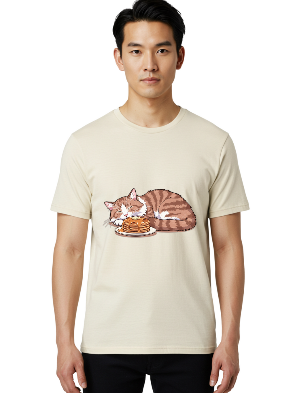 Cat-Sleeping-On-Pancakes-2 Men'S Graphic Tee, 100% Cotton, Comfortable Casual Summer Wear, Machine Washable, Vintage Camera, Old Camera, Antique Camera, Black Camera, Classic Photography, Photography Equipment, Nostalgic Device, Film Camera, Bak221