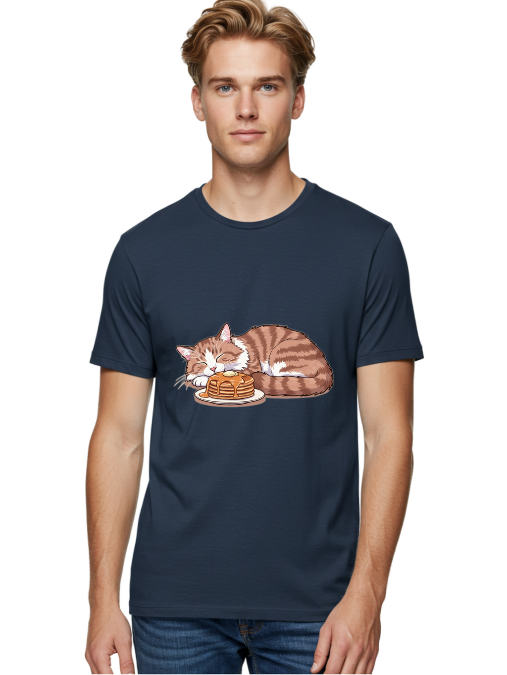 Cat-Sleeping-On-Pancakes-2 Men'S Graphic Tee, 100% Cotton, Comfortable Casual Summer Wear, Machine Washable, Vintage Camera, Old Camera, Antique Camera, Black Camera, Classic Photography, Photography Equipment, Nostalgic Device, Film Camera, Bak221