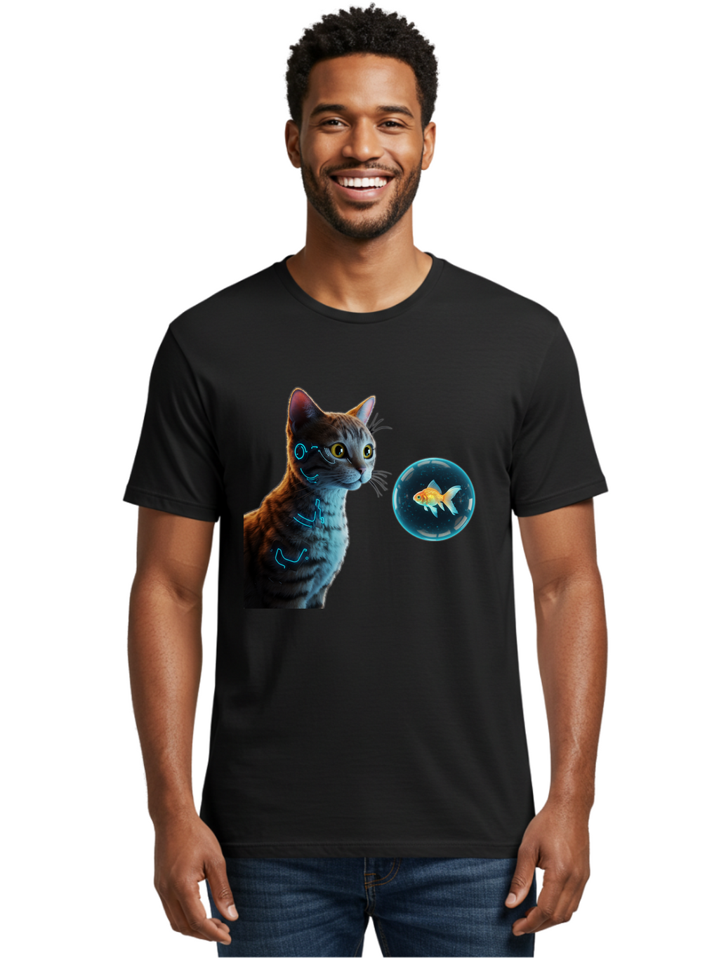 Cat-With-Fishbowl Men'S Graphic Tee, 100% Cotton, Comfortable Casual Summer Wear, Machine Washable, Vintage Camera, Old Camera, Antique Camera, Black Camera, Classic Photography, Photography Equipment, Nostalgic Device, Film Camera, Camera Art Bak223