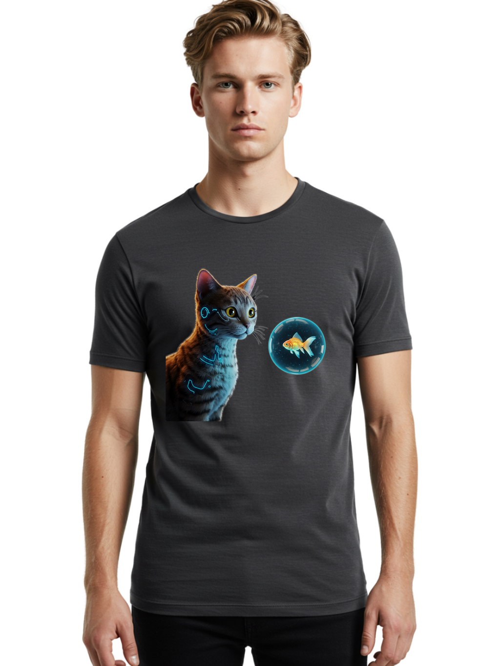 Cat-With-Fishbowl Men'S Graphic Tee, 100% Cotton, Comfortable Casual Summer Wear, Machine Washable, Vintage Camera, Old Camera, Antique Camera, Black Camera, Classic Photography, Photography Equipment, Nostalgic Device, Film Camera, Camera Art Bak223