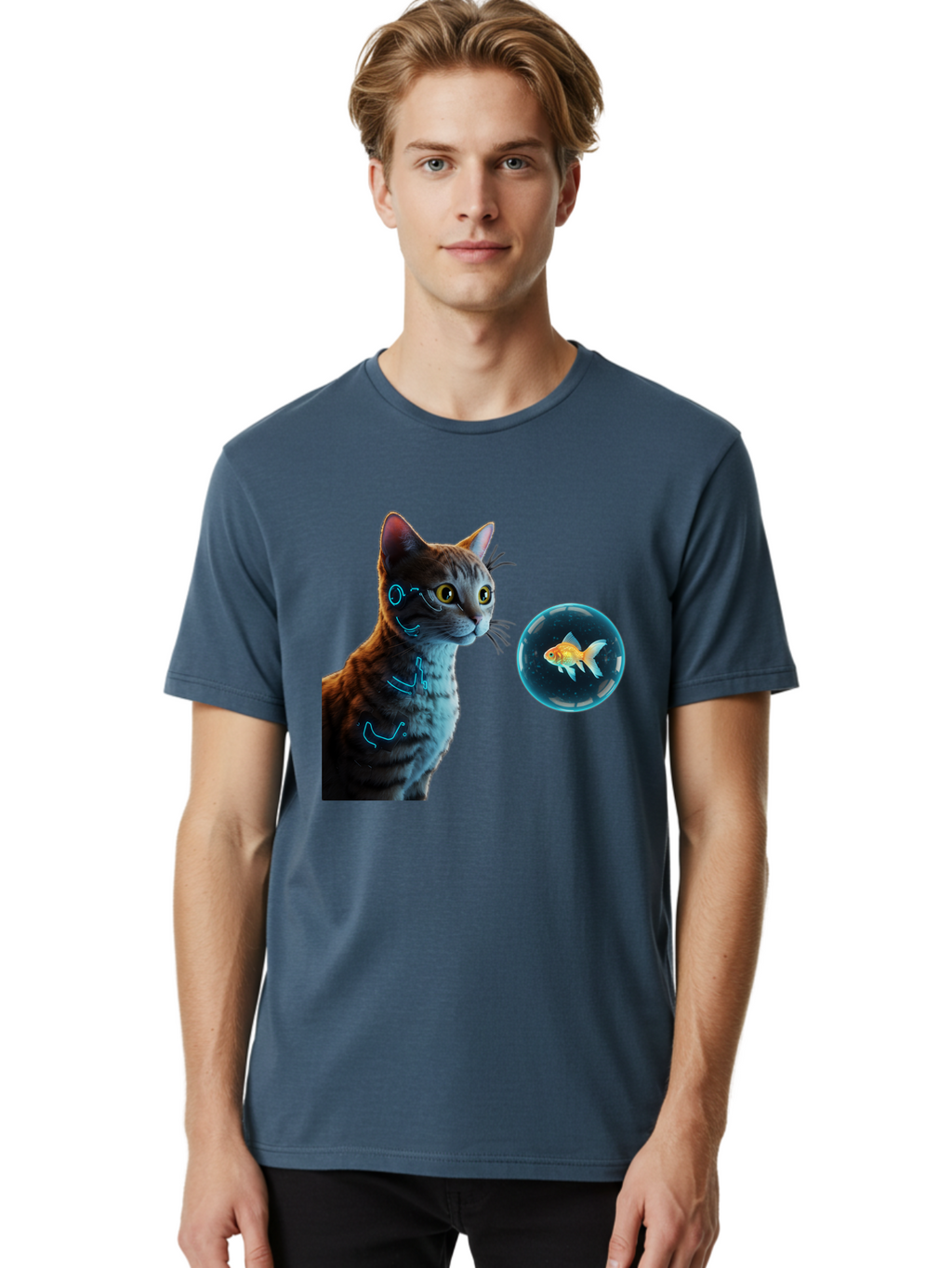 Cat-With-Fishbowl Men'S Graphic Tee, 100% Cotton, Comfortable Casual Summer Wear, Machine Washable, Vintage Camera, Old Camera, Antique Camera, Black Camera, Classic Photography, Photography Equipment, Nostalgic Device, Film Camera, Camera Art Bak223