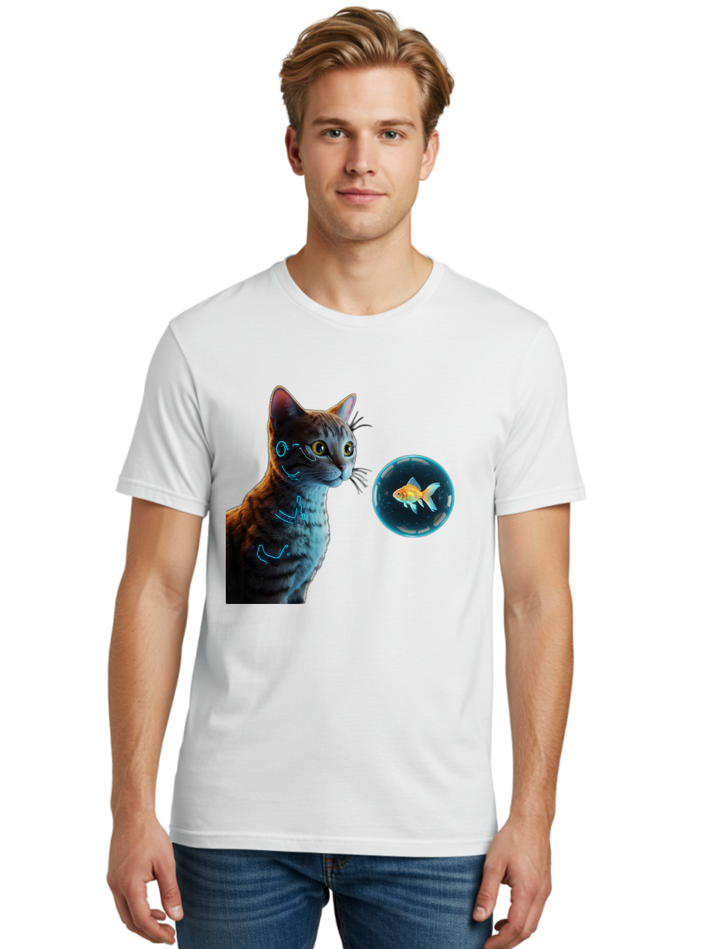 Cat-With-Fishbowl Men'S Graphic Tee, 100% Cotton, Comfortable Casual Summer Wear, Machine Washable, Vintage Camera, Old Camera, Antique Camera, Black Camera, Classic Photography, Photography Equipment, Nostalgic Device, Film Camera, Camera Art Bak223