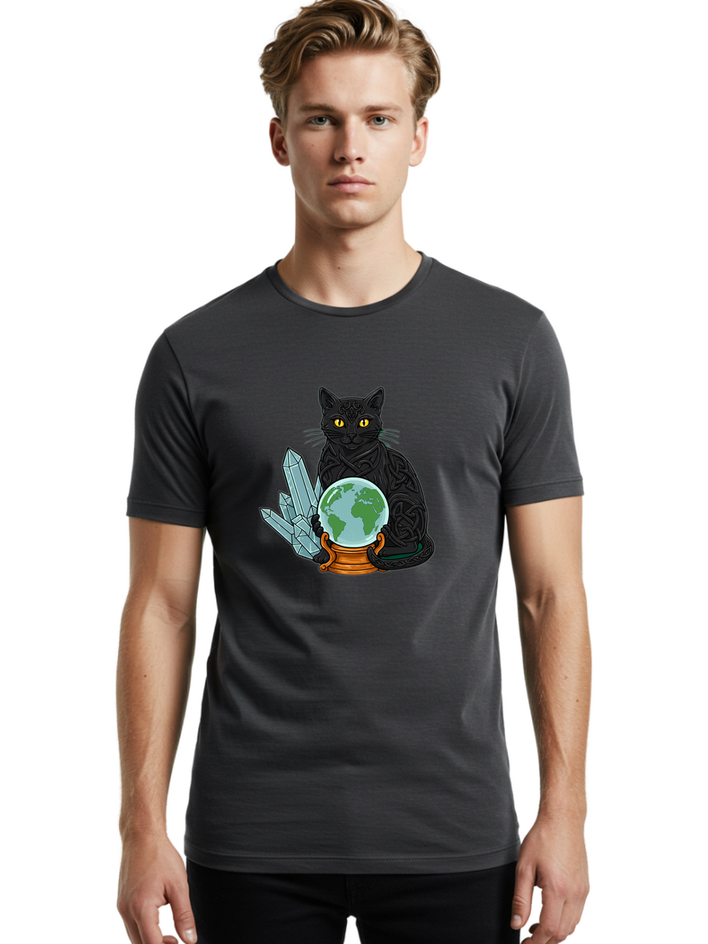 Celtic-Cat-With-Globe Men'S Graphic Tee, 100% Cotton, Comfortable Casual Summer Wear, Machine Washable, Vintage Camera, Old Camera, Antique Camera, Black Camera, Classic Photography, Photography Equipment, Nostalgic Device, Film Camera, Bak225