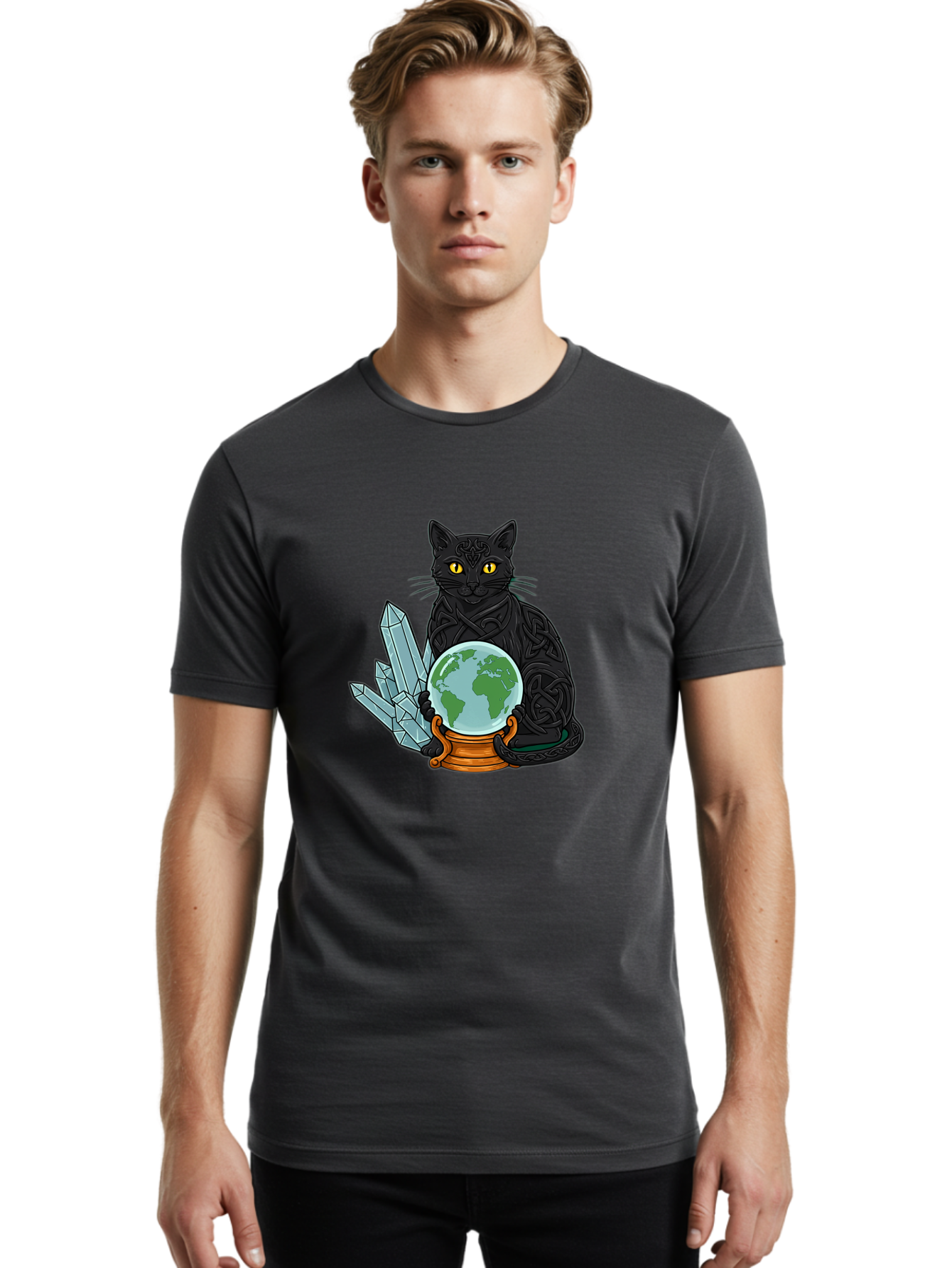 Celtic-Cat-With-Globe Men'S Graphic Tee, 100% Cotton, Comfortable Casual Summer Wear, Machine Washable, Vintage Camera, Old Camera, Antique Camera, Black Camera, Classic Photography, Photography Equipment, Nostalgic Device, Film Camera, Bak225