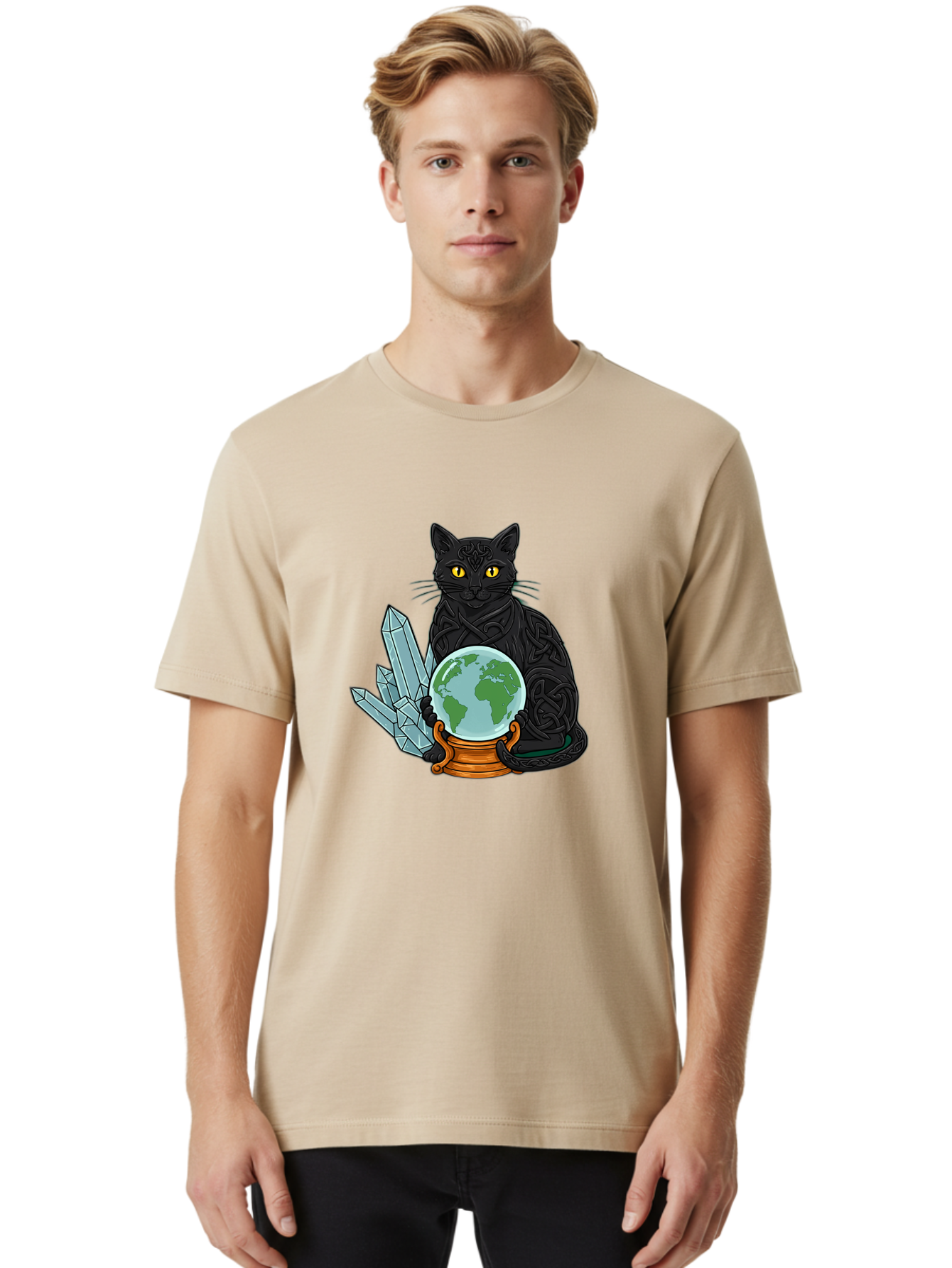 Celtic-Cat-With-Globe Men'S Graphic Tee, 100% Cotton, Comfortable Casual Summer Wear, Machine Washable, Vintage Camera, Old Camera, Antique Camera, Black Camera, Classic Photography, Photography Equipment, Nostalgic Device, Film Camera, Bak225