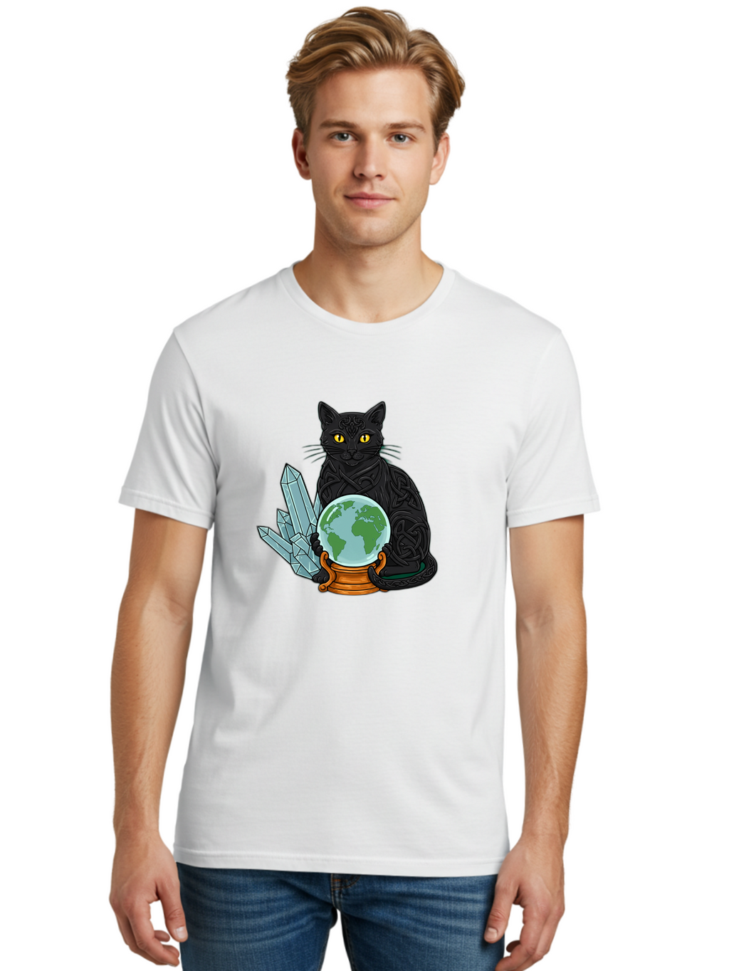 Celtic-Cat-With-Globe Men'S Graphic Tee, 100% Cotton, Comfortable Casual Summer Wear, Machine Washable, Vintage Camera, Old Camera, Antique Camera, Black Camera, Classic Photography, Photography Equipment, Nostalgic Device, Film Camera, Bak225