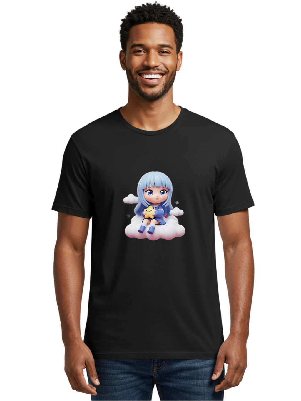 Chibi-Girl-On-Cloud Men'S Graphic Tee, 100% Cotton, Comfortable Casual Summer Wear, Machine Washable, Vintage Camera, Old Camera, Antique Camera, Black Camera, Classic Photography, Photography Equipment, Nostalgic Device, Film Camera, Bak240
