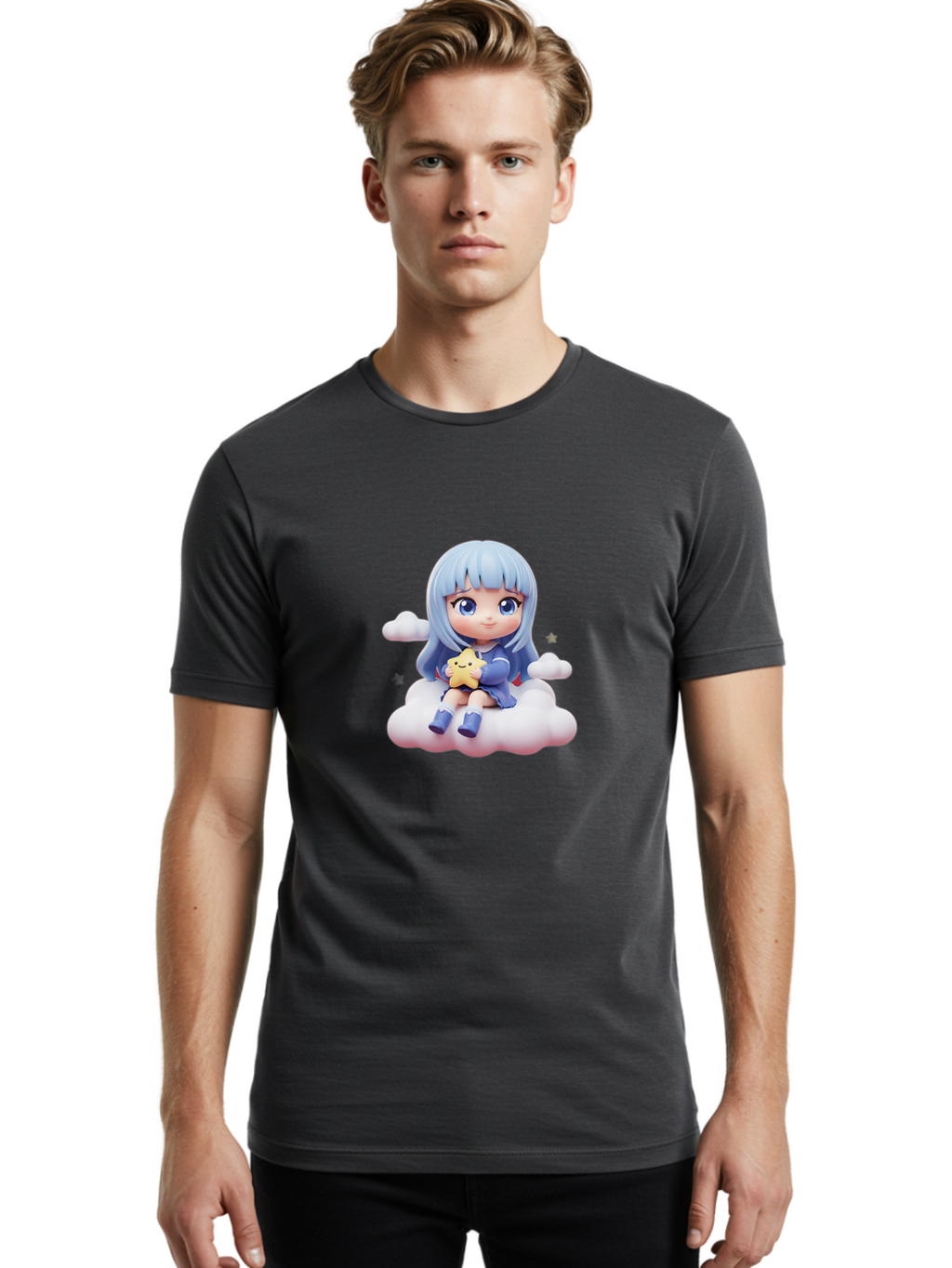 Chibi-Girl-On-Cloud Men'S Graphic Tee, 100% Cotton, Comfortable Casual Summer Wear, Machine Washable, Vintage Camera, Old Camera, Antique Camera, Black Camera, Classic Photography, Photography Equipment, Nostalgic Device, Film Camera, Bak240