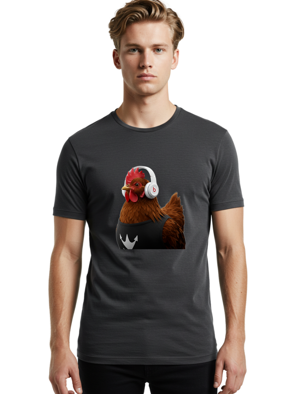Chicken-With-Beats-Headphones Men'S Graphic Tee, 100% Cotton, Comfortable Casual Summer Wear, Machine Washable, Vintage Camera, Old Camera, Antique Camera, Black Camera, Classic Photography, Photography Equipment, Nostalgic Device, Bak243
