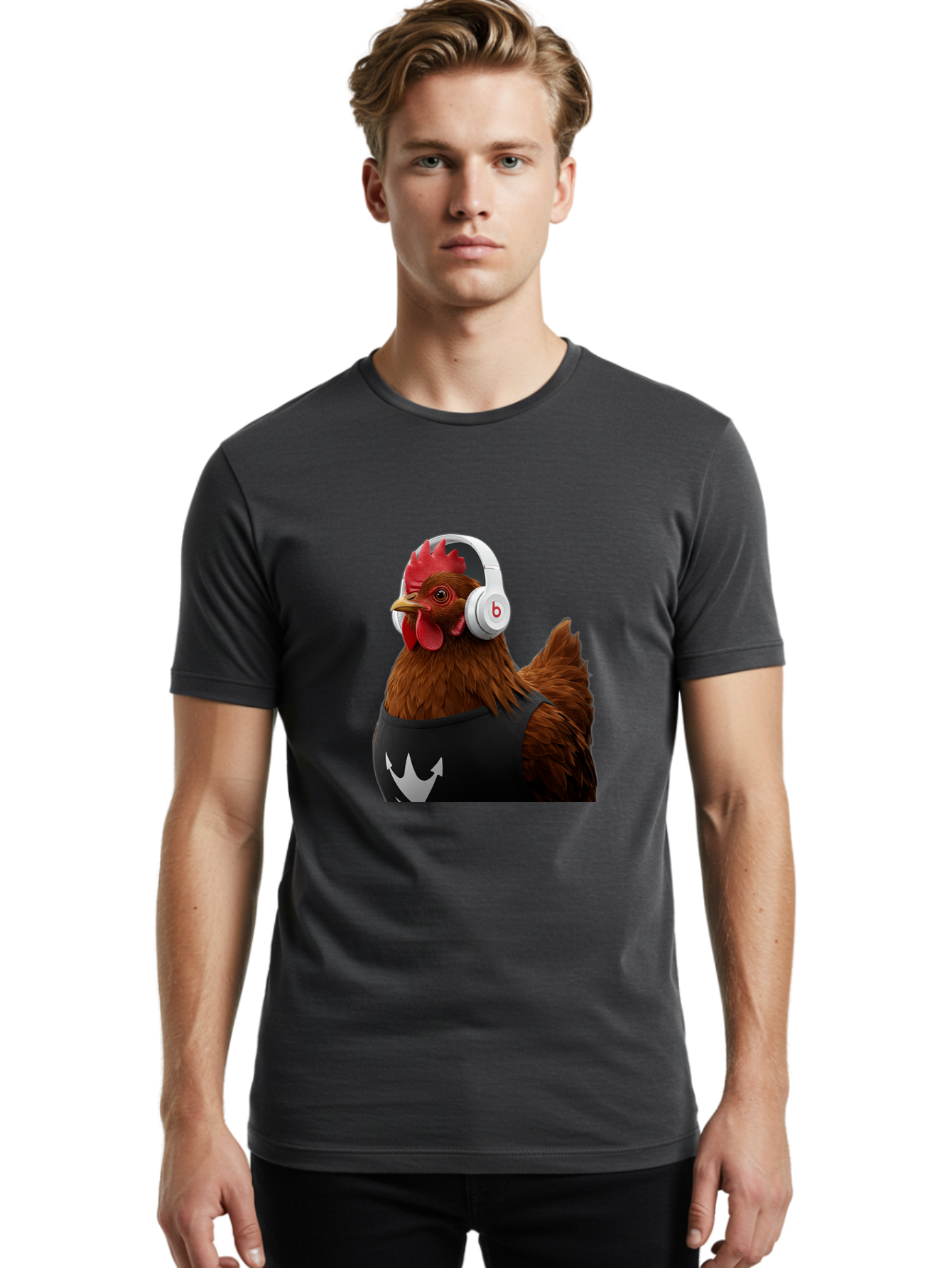 Chicken-With-Beats-Headphones Men'S Graphic Tee, 100% Cotton, Comfortable Casual Summer Wear, Machine Washable, Vintage Camera, Old Camera, Antique Camera, Black Camera, Classic Photography, Photography Equipment, Nostalgic Device, Bak243