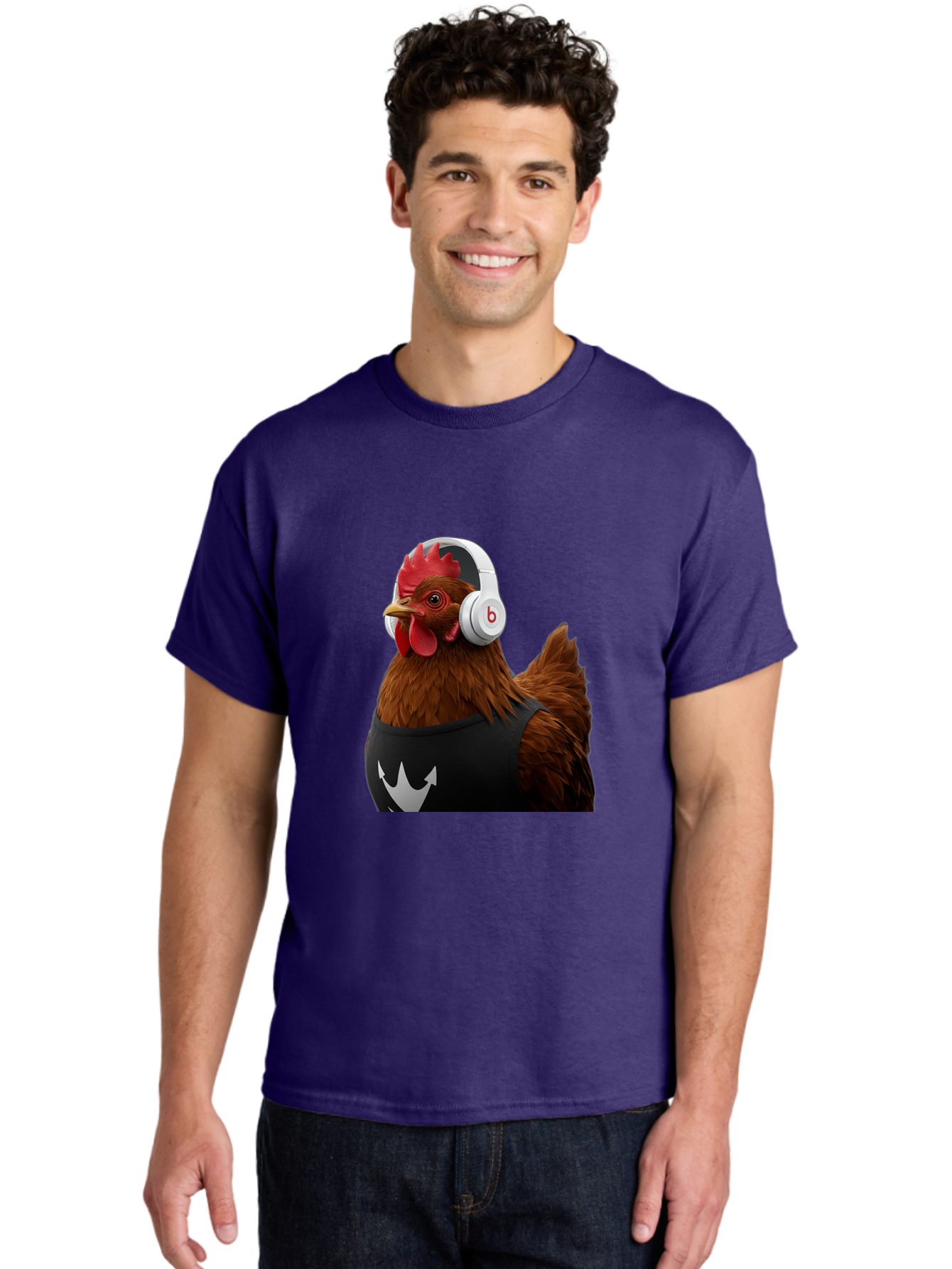 Chicken-With-Beats-Headphones Men'S Graphic Tee, 100% Cotton, Comfortable Casual Summer Wear, Machine Washable, Vintage Camera, Old Camera, Antique Camera, Black Camera, Classic Photography, Photography Equipment, Nostalgic Device, Bak243