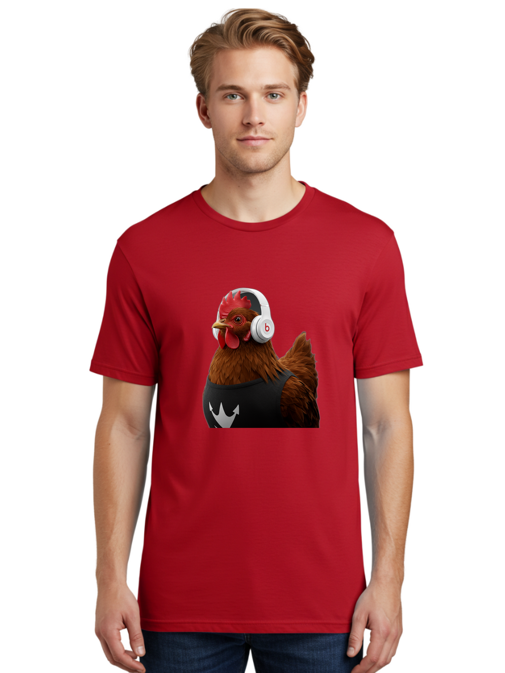 Chicken-With-Beats-Headphones Men'S Graphic Tee, 100% Cotton, Comfortable Casual Summer Wear, Machine Washable, Vintage Camera, Old Camera, Antique Camera, Black Camera, Classic Photography, Photography Equipment, Nostalgic Device, Bak243