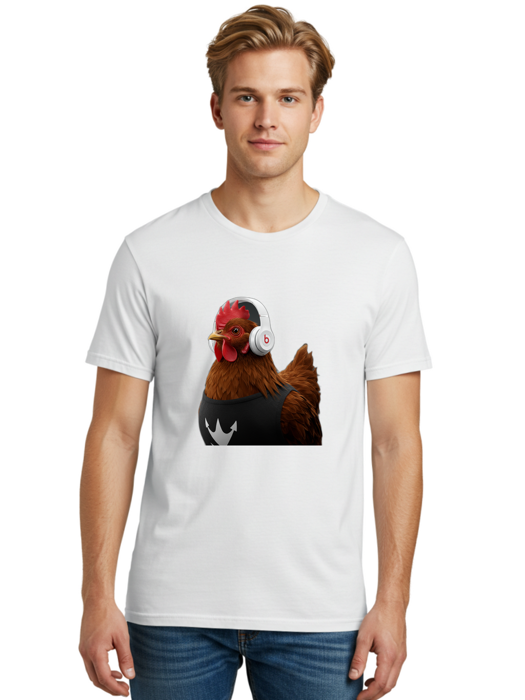 Chicken-With-Beats-Headphones Men'S Graphic Tee, 100% Cotton, Comfortable Casual Summer Wear, Machine Washable, Vintage Camera, Old Camera, Antique Camera, Black Camera, Classic Photography, Photography Equipment, Nostalgic Device, Bak243