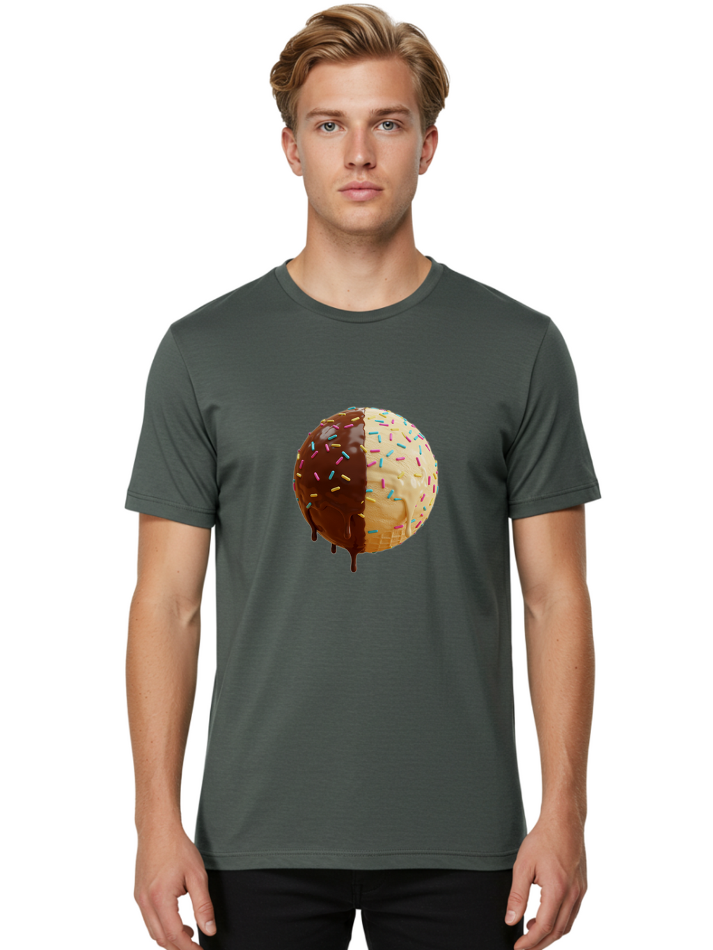 Chocolate-And-Vanilla-Ice-Cream Men'S Graphic Tee, 100% Cotton, Comfortable Casual Summer Wear, Machine Washable, Vintage Camera, Old Camera, Antique Camera, Black Camera, Classic Photography, Photography Equipment, Nostalgic Device, Bak246