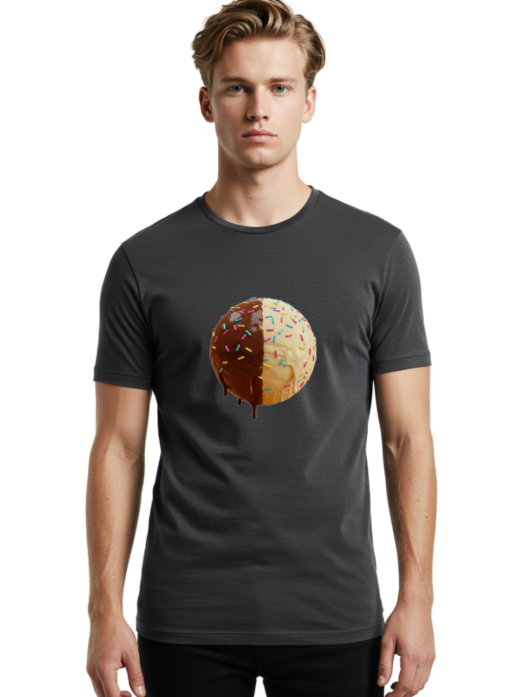 Chocolate-And-Vanilla-Ice-Cream Men'S Graphic Tee, 100% Cotton, Comfortable Casual Summer Wear, Machine Washable, Vintage Camera, Old Camera, Antique Camera, Black Camera, Classic Photography, Photography Equipment, Nostalgic Device, Bak246