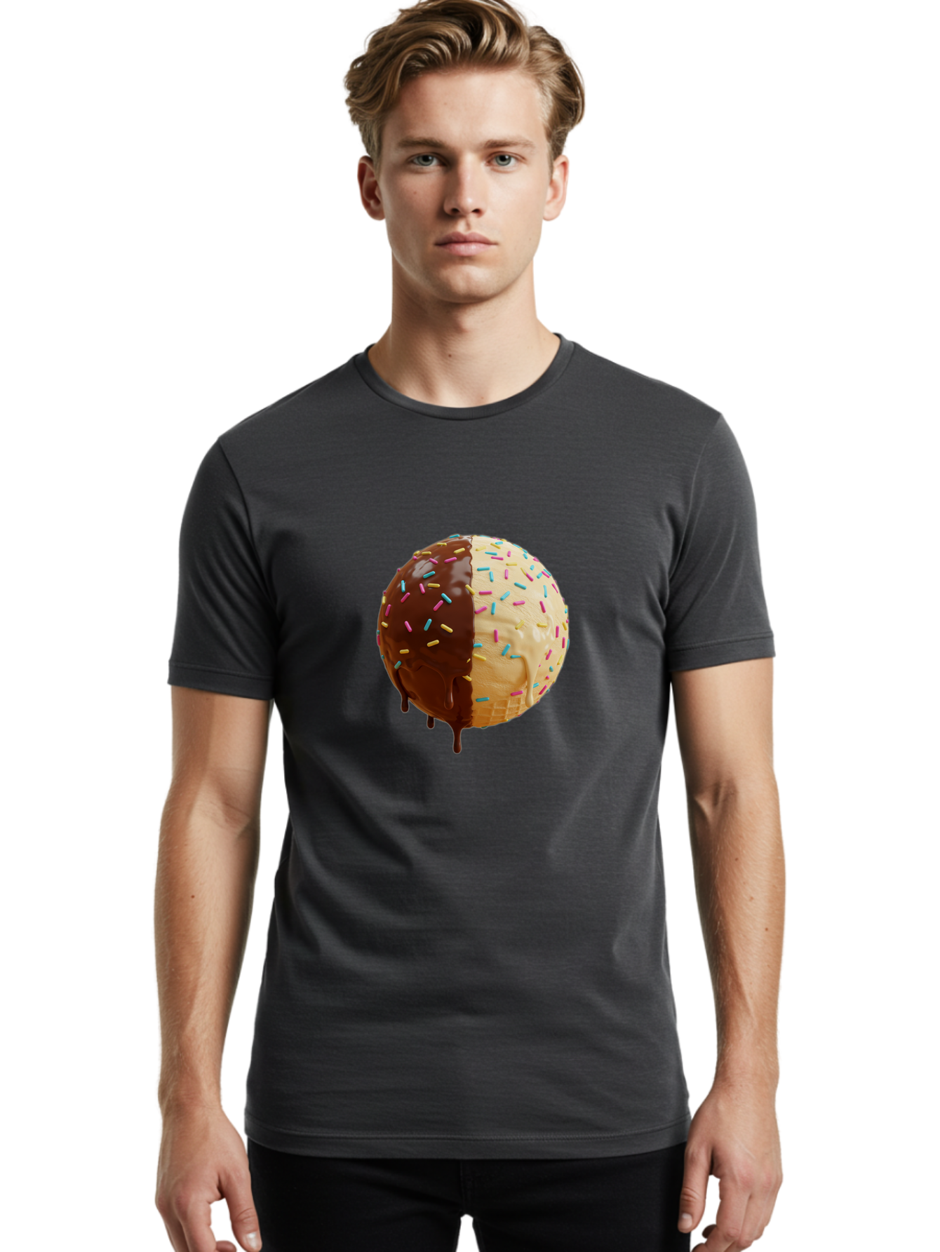 Chocolate-And-Vanilla-Ice-Cream Men'S Graphic Tee, 100% Cotton, Comfortable Casual Summer Wear, Machine Washable, Vintage Camera, Old Camera, Antique Camera, Black Camera, Classic Photography, Photography Equipment, Nostalgic Device, Bak246