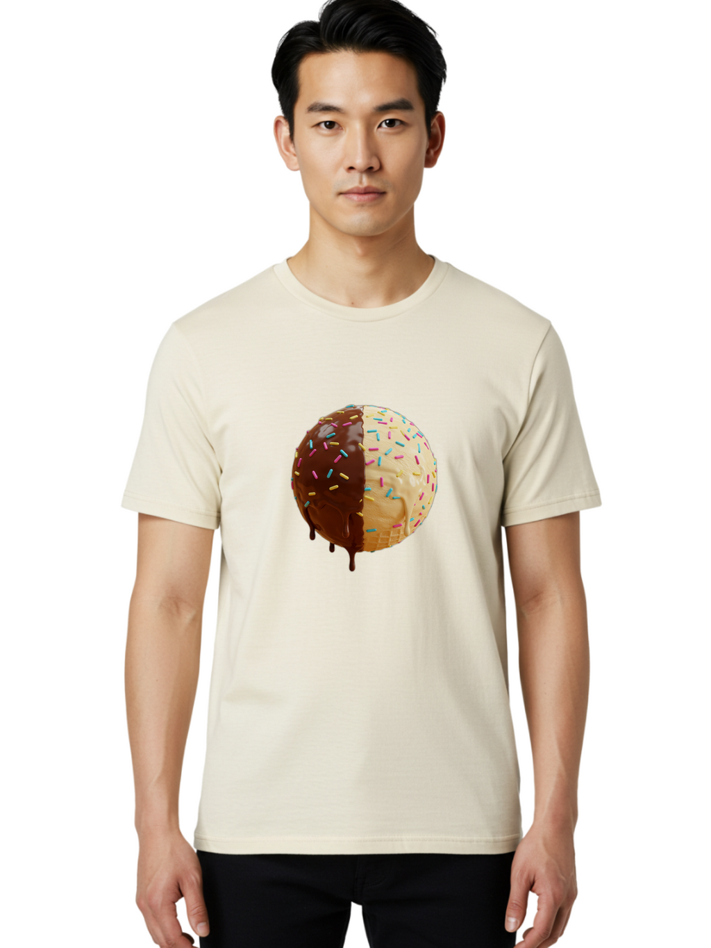 Chocolate-And-Vanilla-Ice-Cream Men'S Graphic Tee, 100% Cotton, Comfortable Casual Summer Wear, Machine Washable, Vintage Camera, Old Camera, Antique Camera, Black Camera, Classic Photography, Photography Equipment, Nostalgic Device, Bak246