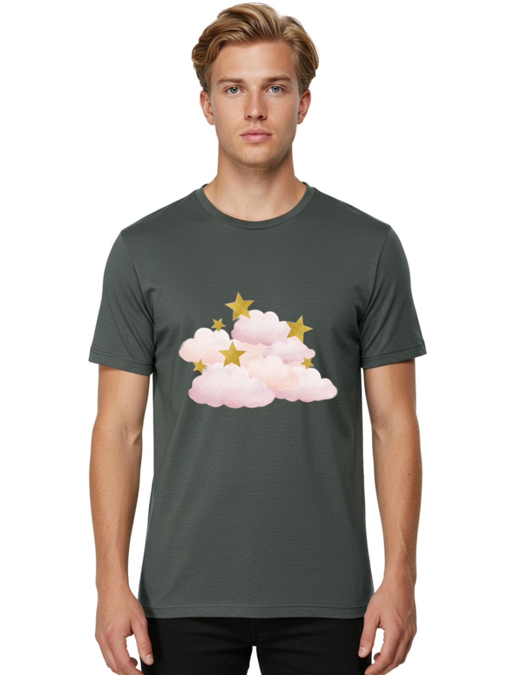 Clouds-With-Stars Men'S Graphic Tee, 100% Cotton, Comfortable Casual Summer Wear, Machine Washable, Vintage Camera, Old Camera, Antique Camera, Black Camera, Classic Photography, Photography Equipment, Nostalgic Device, Film Camera, Camera Art Bak271