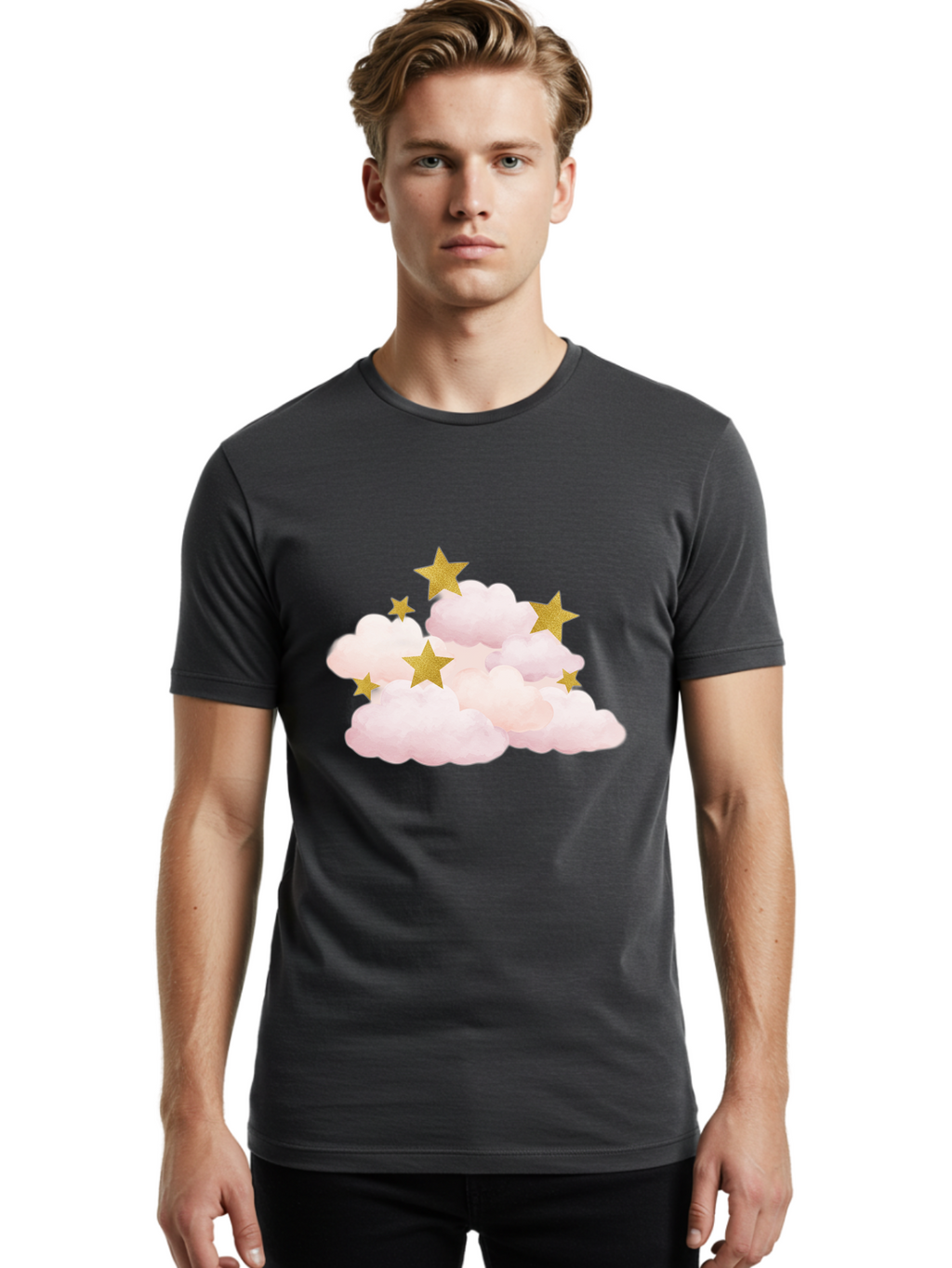 Clouds-With-Stars Men'S Graphic Tee, 100% Cotton, Comfortable Casual Summer Wear, Machine Washable, Vintage Camera, Old Camera, Antique Camera, Black Camera, Classic Photography, Photography Equipment, Nostalgic Device, Film Camera, Camera Art Bak271