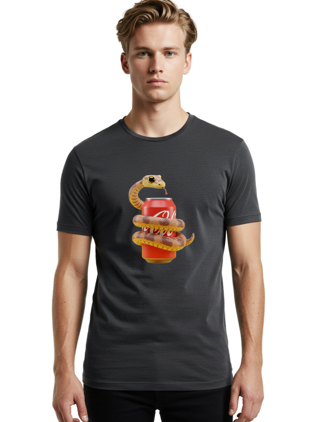Coca-Cola-Can-Snake Men'S Graphic Tee, 100% Cotton, Comfortable Casual Summer Wear, Machine Washable, Vintage Camera, Old Camera, Antique Camera, Black Camera, Classic Photography, Photography Equipment, Nostalgic Device, Film Camera, Bak275
