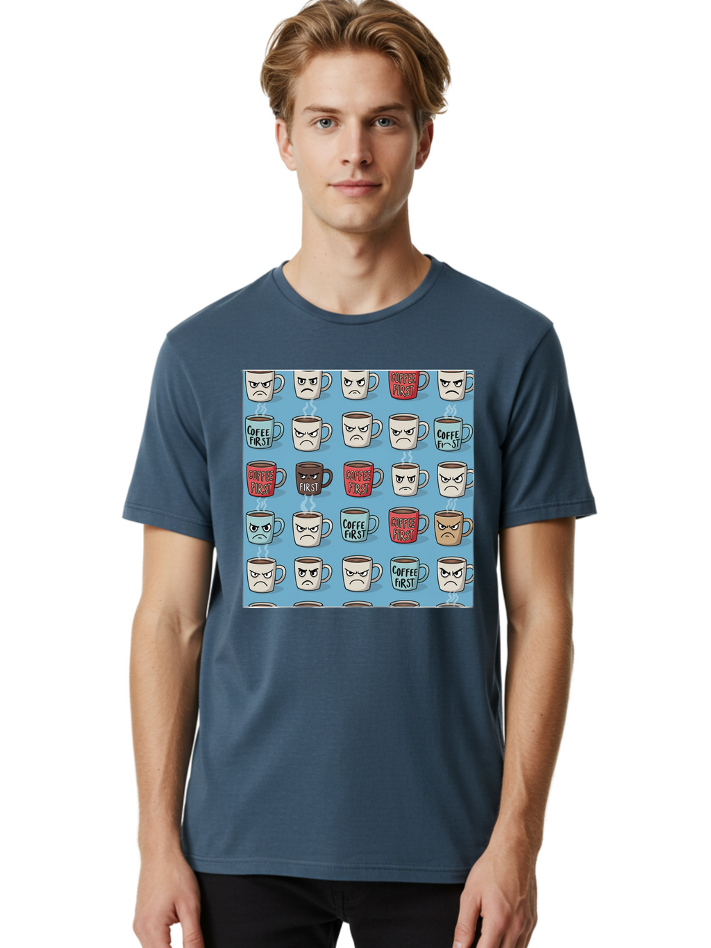 Coffee-First-1 Men'S Graphic Tee, 100% Cotton, Comfortable Casual Summer Wear, Machine Washable, Vintage Camera, Old Camera, Antique Camera, Black Camera, Classic Photography, Photography Equipment, Nostalgic Device, Film Camera, Camera Art Bak279