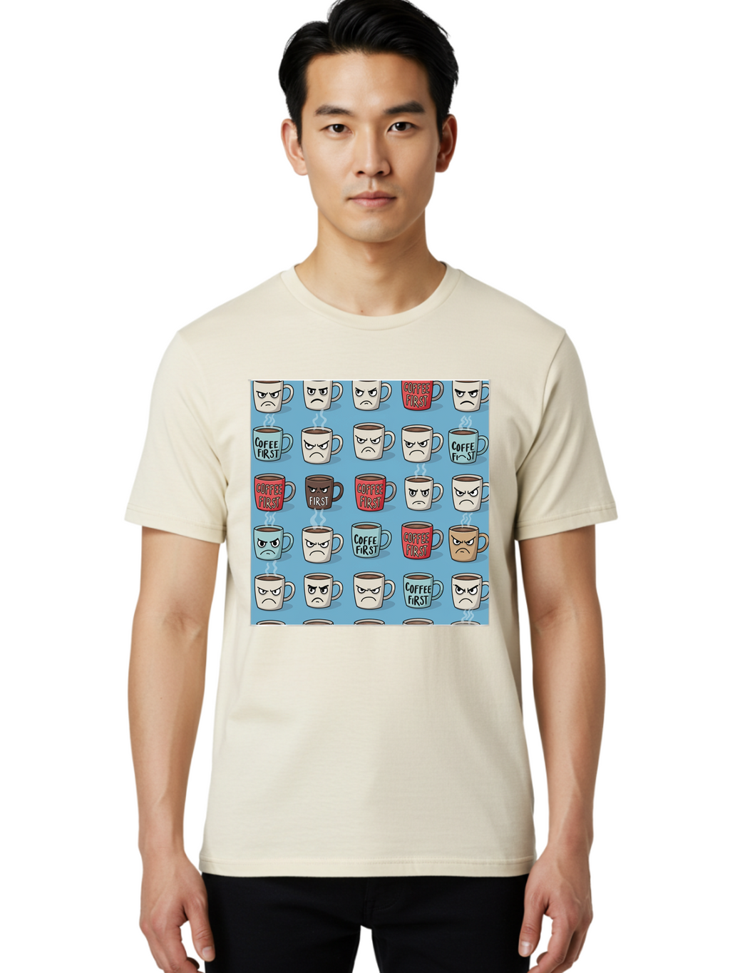 Coffee-First-1 Men'S Graphic Tee, 100% Cotton, Comfortable Casual Summer Wear, Machine Washable, Vintage Camera, Old Camera, Antique Camera, Black Camera, Classic Photography, Photography Equipment, Nostalgic Device, Film Camera, Camera Art Bak279