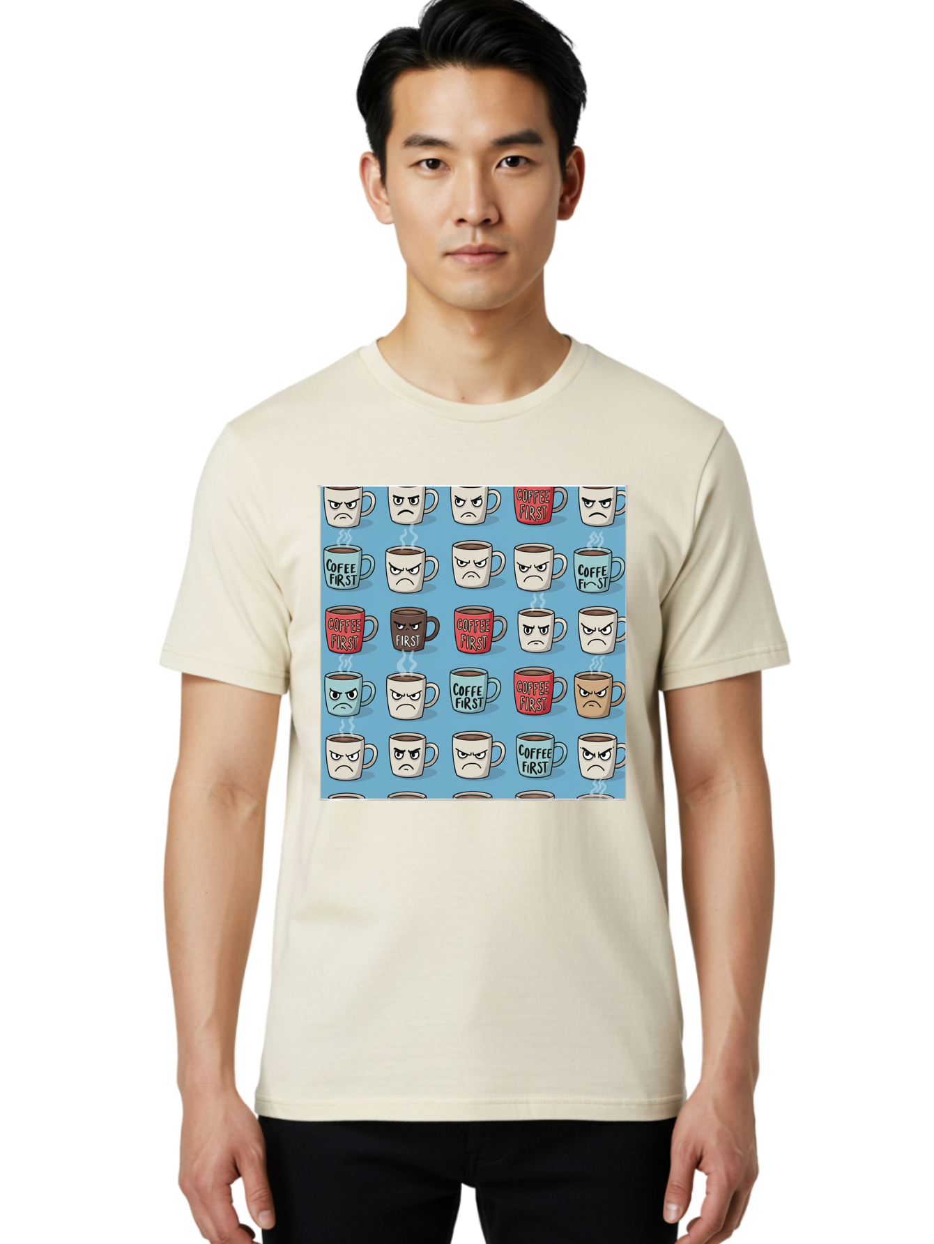 Coffee-First-1 Men'S Graphic Tee, 100% Cotton, Comfortable Casual Summer Wear, Machine Washable, Vintage Camera, Old Camera, Antique Camera, Black Camera, Classic Photography, Photography Equipment, Nostalgic Device, Film Camera, Camera Art Bak279