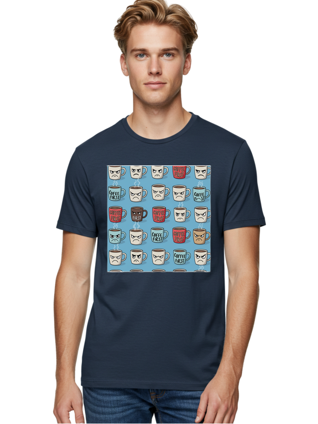 Coffee-First-1 Men'S Graphic Tee, 100% Cotton, Comfortable Casual Summer Wear, Machine Washable, Vintage Camera, Old Camera, Antique Camera, Black Camera, Classic Photography, Photography Equipment, Nostalgic Device, Film Camera, Camera Art Bak279