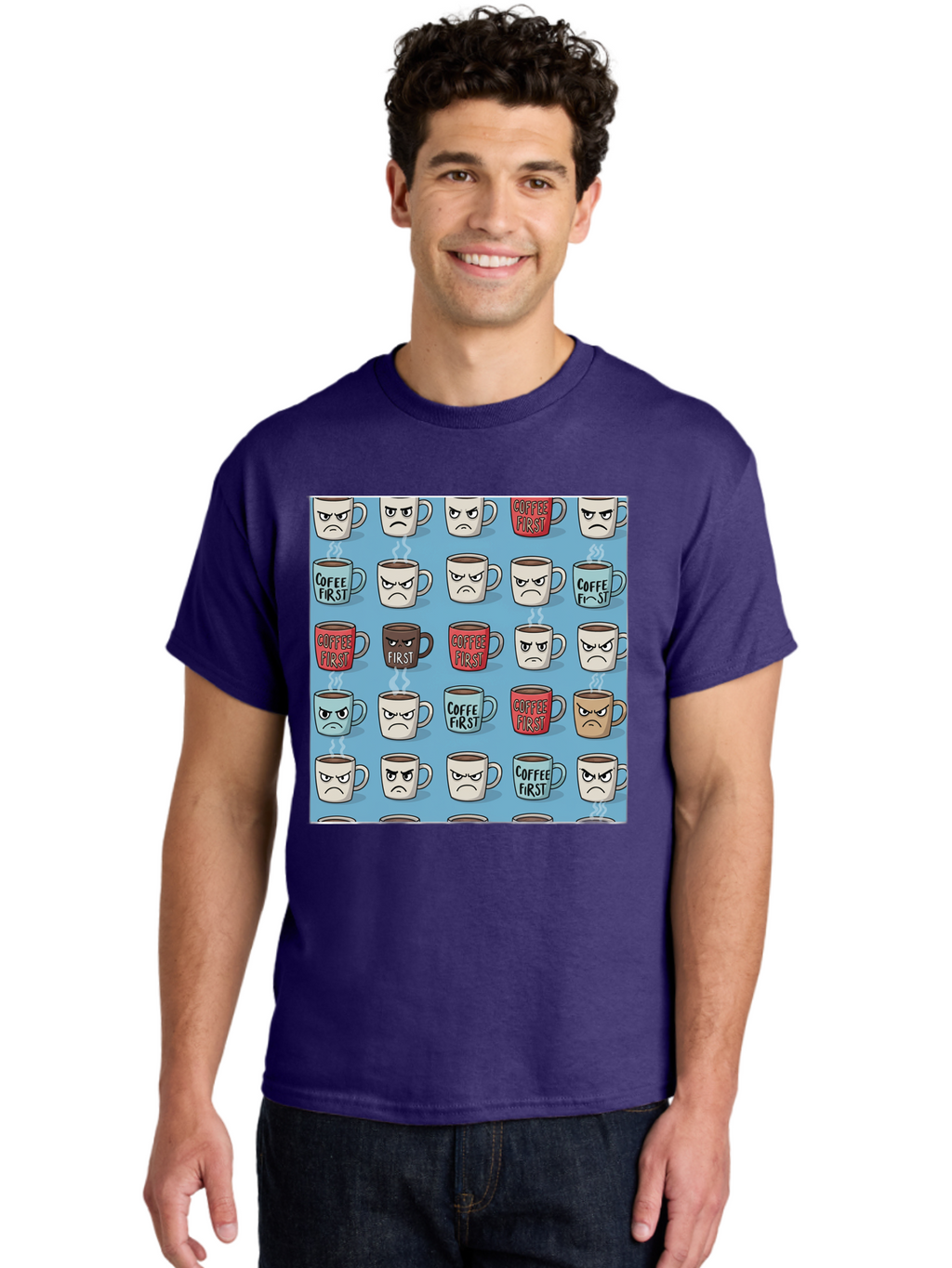 Coffee-First-1 Men'S Graphic Tee, 100% Cotton, Comfortable Casual Summer Wear, Machine Washable, Vintage Camera, Old Camera, Antique Camera, Black Camera, Classic Photography, Photography Equipment, Nostalgic Device, Film Camera, Camera Art Bak279