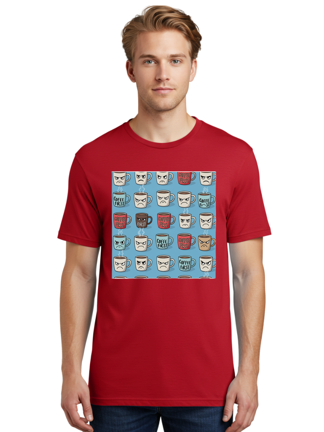 Coffee-First-1 Men'S Graphic Tee, 100% Cotton, Comfortable Casual Summer Wear, Machine Washable, Vintage Camera, Old Camera, Antique Camera, Black Camera, Classic Photography, Photography Equipment, Nostalgic Device, Film Camera, Camera Art Bak279