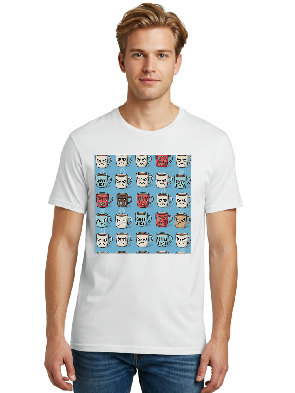 Coffee-First-1 Men'S Graphic Tee, 100% Cotton, Comfortable Casual Summer Wear, Machine Washable, Vintage Camera, Old Camera, Antique Camera, Black Camera, Classic Photography, Photography Equipment, Nostalgic Device, Film Camera, Camera Art Bak279