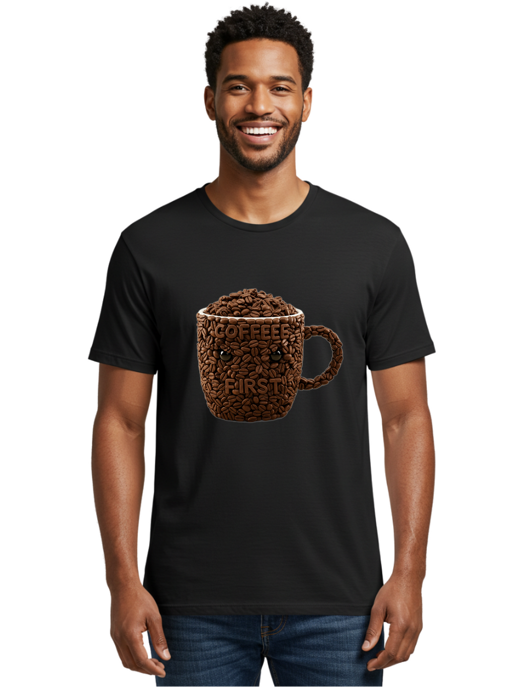 Coffee-First-2 Men'S Graphic Tee, 100% Cotton, Comfortable Casual Summer Wear, Machine Washable, Vintage Camera, Old Camera, Antique Camera, Black Camera, Classic Photography, Photography Equipment, Nostalgic Device, Film Camera, Camera Art Bak280