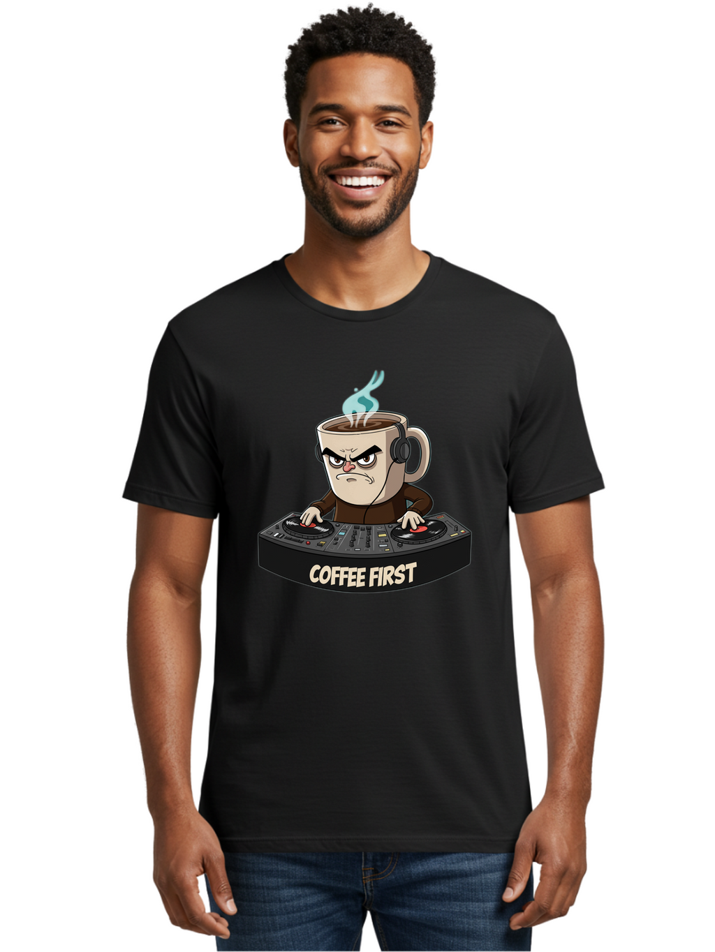 Coffee-First-3 Men'S Graphic Tee, 100% Cotton, Comfortable Casual Summer Wear, Machine Washable, Vintage Camera, Old Camera, Antique Camera, Black Camera, Classic Photography, Photography Equipment, Nostalgic Device, Film Camera, Camera Art Bak281
