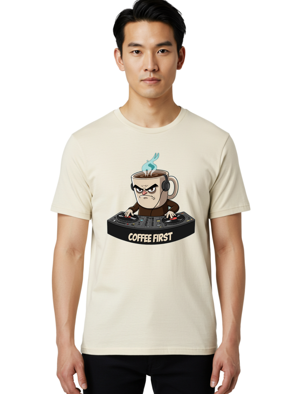 Coffee-First-3 Men'S Graphic Tee, 100% Cotton, Comfortable Casual Summer Wear, Machine Washable, Vintage Camera, Old Camera, Antique Camera, Black Camera, Classic Photography, Photography Equipment, Nostalgic Device, Film Camera, Camera Art Bak281