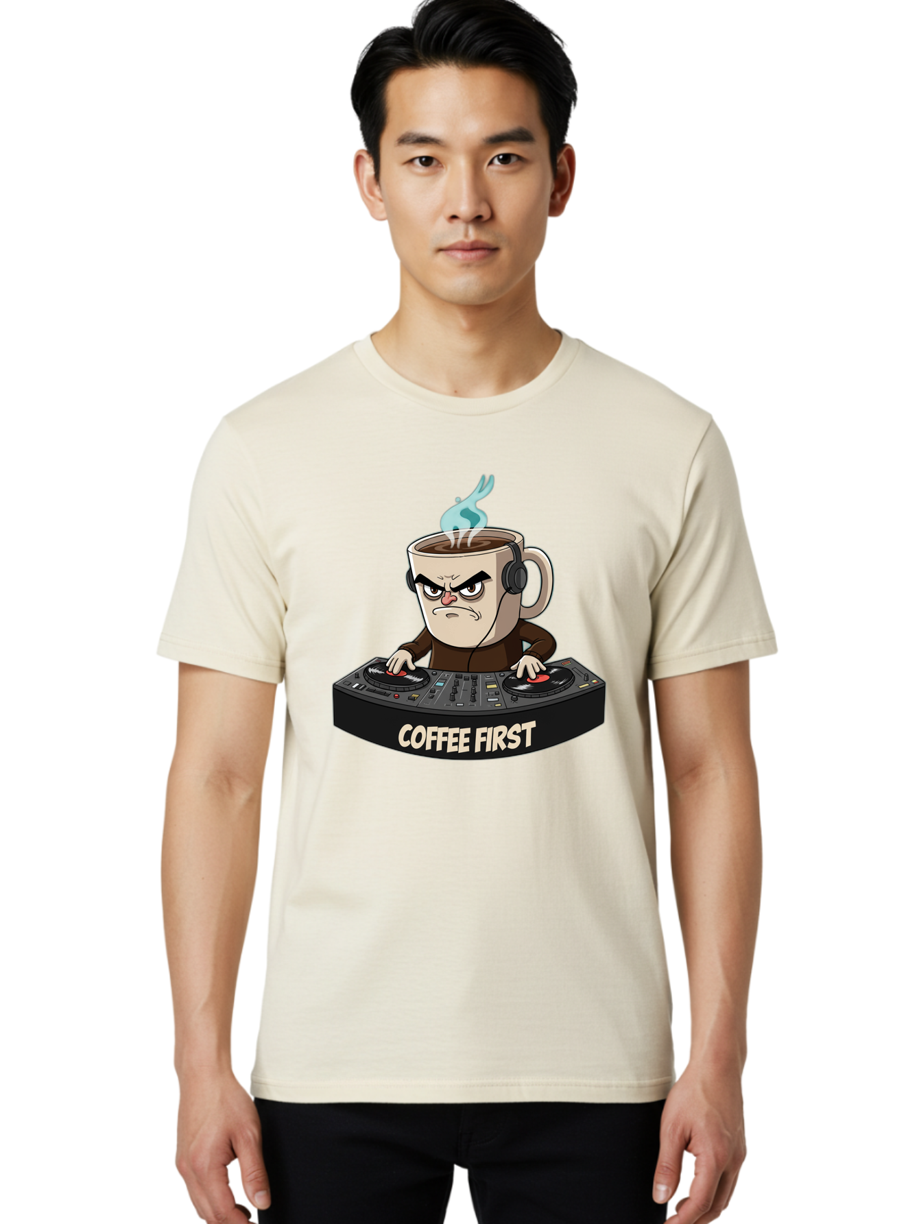 Coffee-First-3 Men'S Graphic Tee, 100% Cotton, Comfortable Casual Summer Wear, Machine Washable, Vintage Camera, Old Camera, Antique Camera, Black Camera, Classic Photography, Photography Equipment, Nostalgic Device, Film Camera, Camera Art Bak281