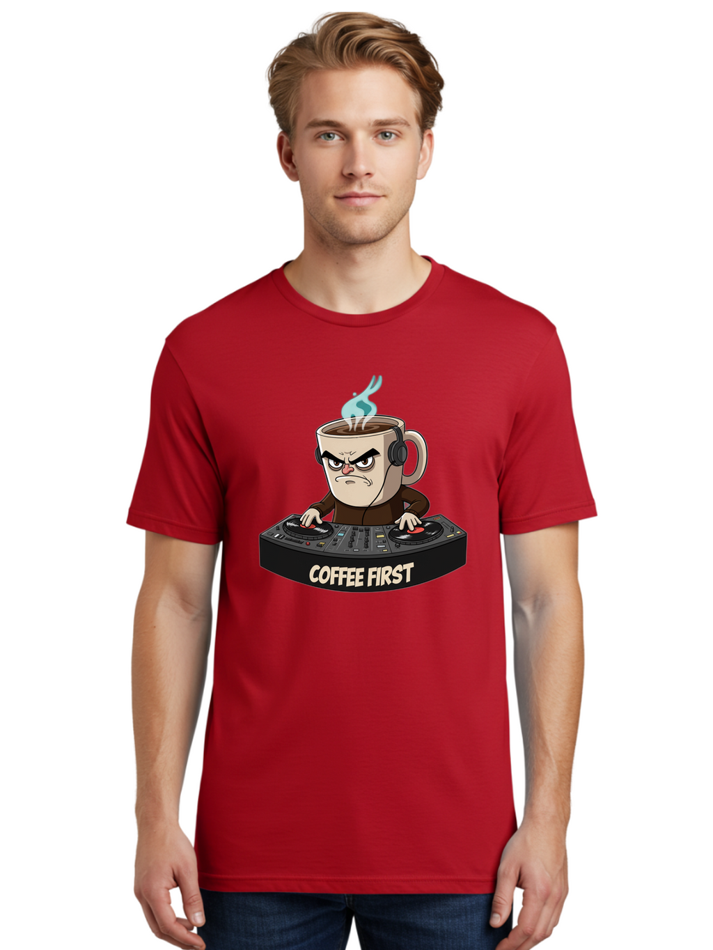 Coffee-First-3 Men'S Graphic Tee, 100% Cotton, Comfortable Casual Summer Wear, Machine Washable, Vintage Camera, Old Camera, Antique Camera, Black Camera, Classic Photography, Photography Equipment, Nostalgic Device, Film Camera, Camera Art Bak281