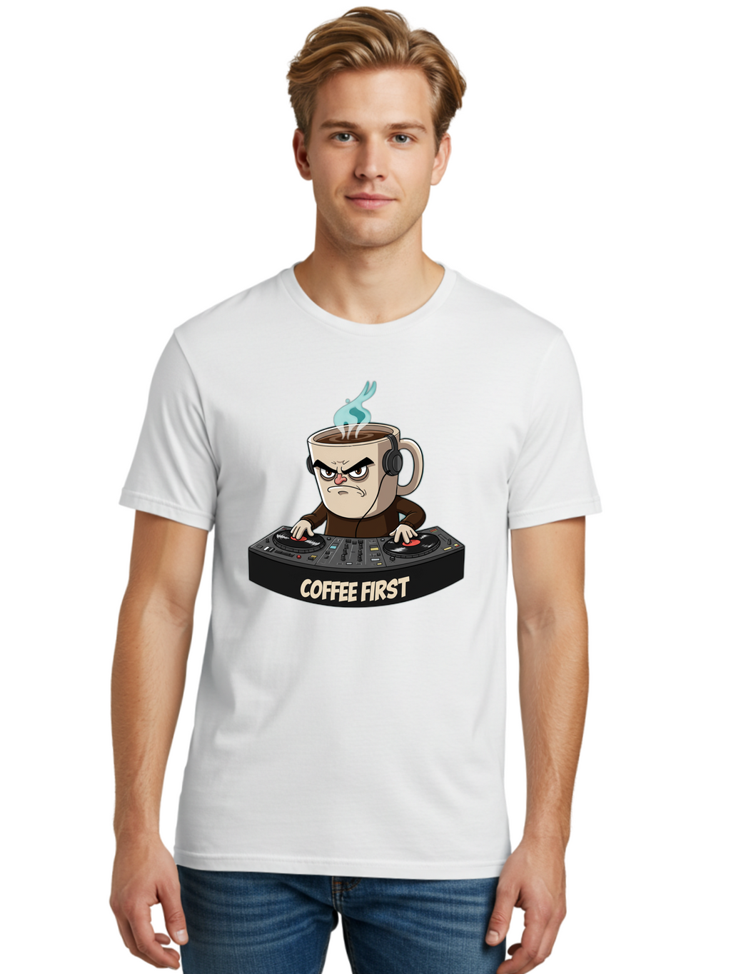 Coffee-First-3 Men'S Graphic Tee, 100% Cotton, Comfortable Casual Summer Wear, Machine Washable, Vintage Camera, Old Camera, Antique Camera, Black Camera, Classic Photography, Photography Equipment, Nostalgic Device, Film Camera, Camera Art Bak281